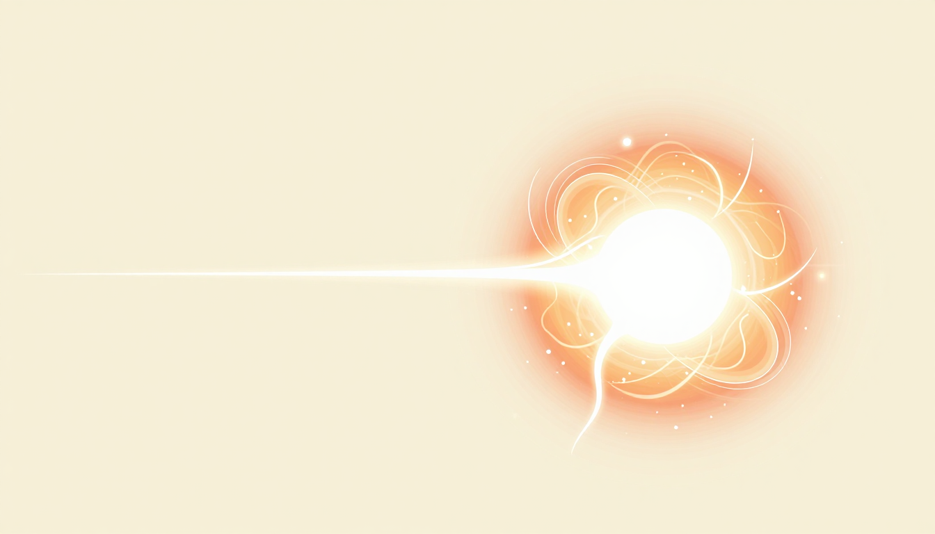 A glowing neutron star emits energetic beams and swirling plasma.