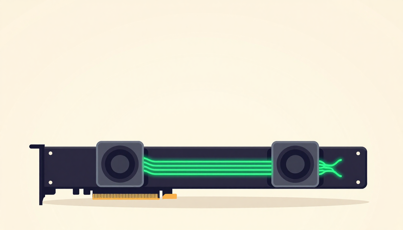 Graphics card with camera modules sending glowing green data streams into its core.