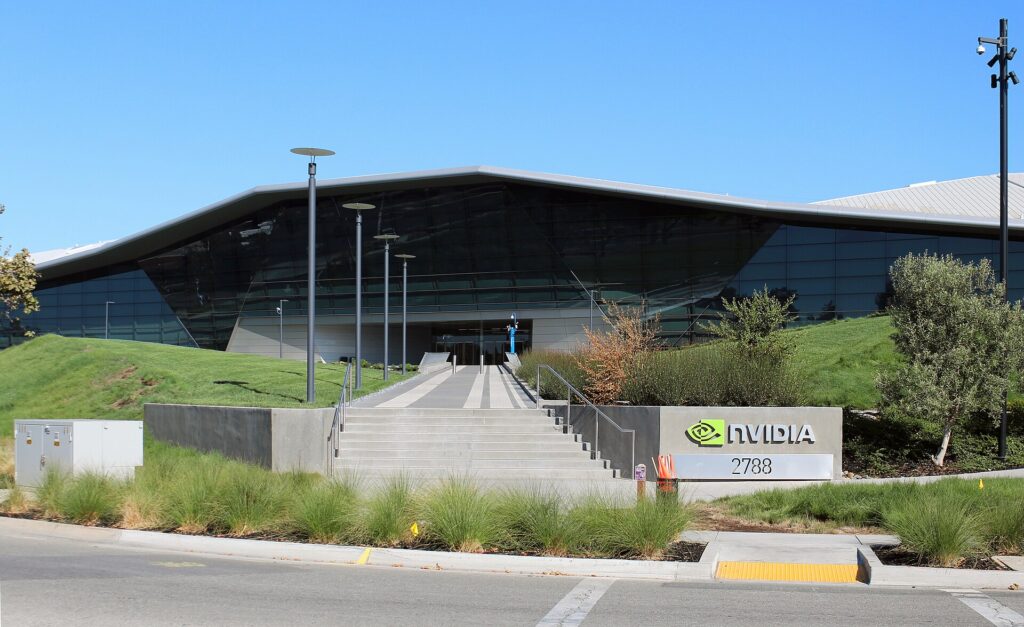 Exterior view of the NVIDIA headquarters building in Santa Clara, California.