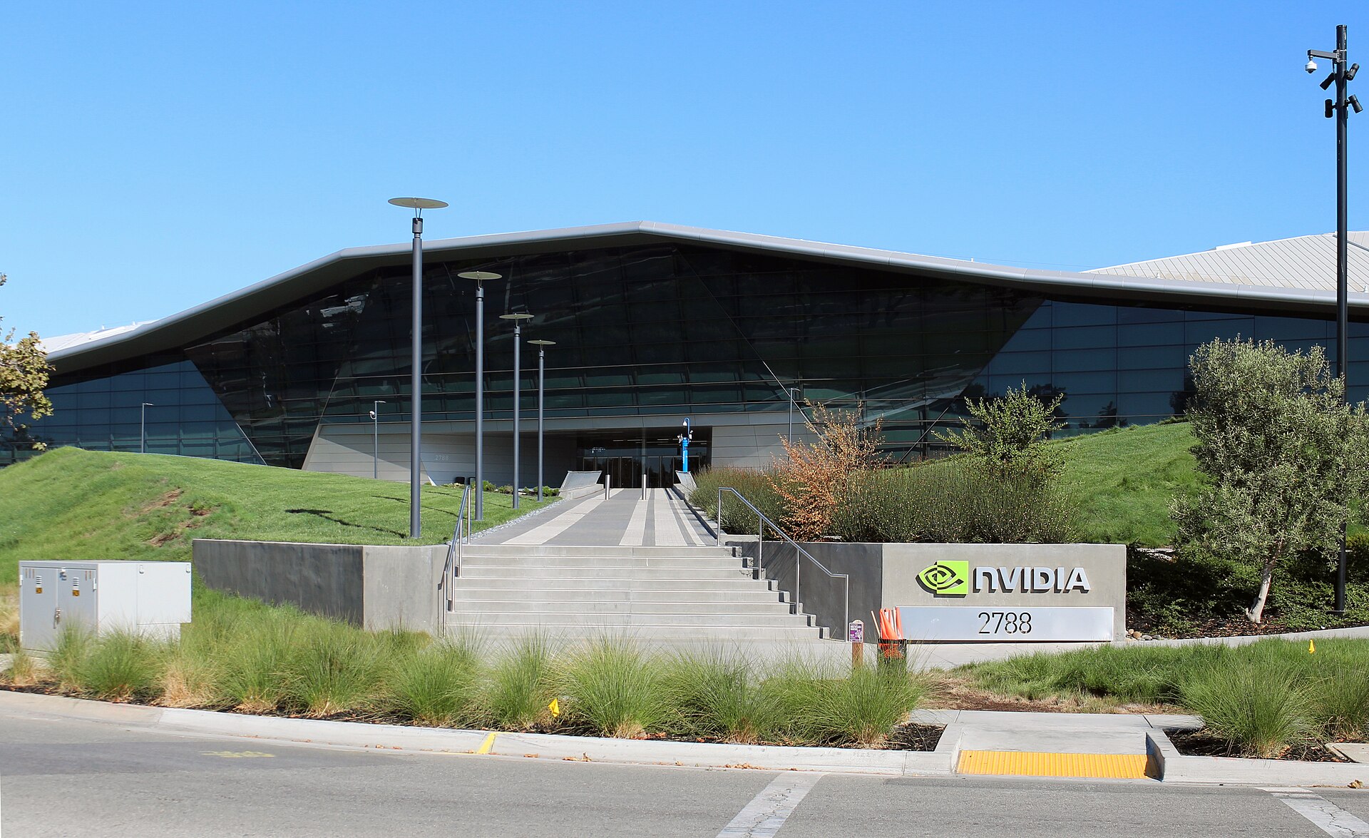 Exterior view of the NVIDIA headquarters building in Santa Clara, California.