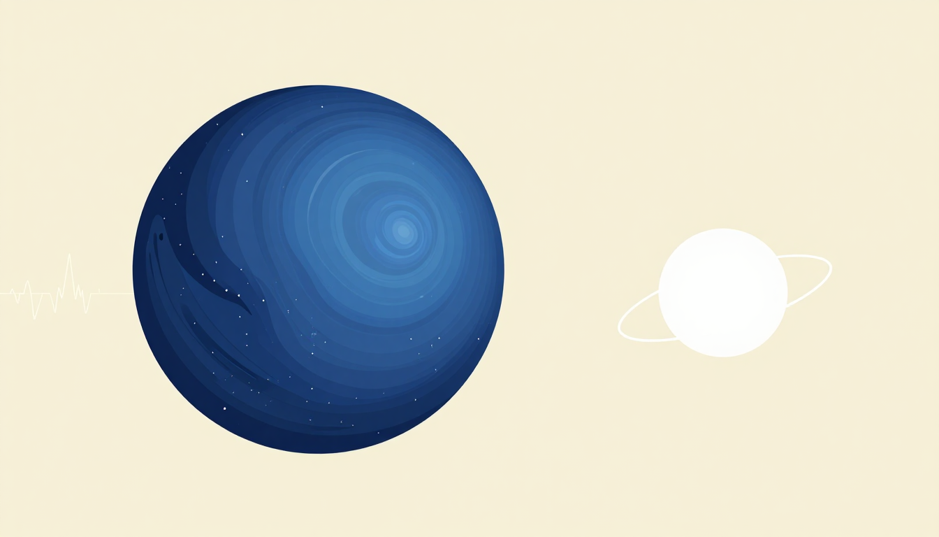 A blue hypergiant star and a white neutron star orbit each other in space.