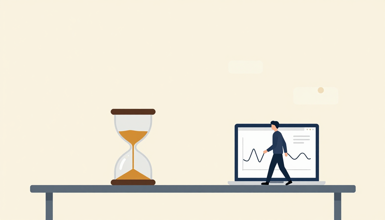 A figure departs as a laptop continues to display data charts.